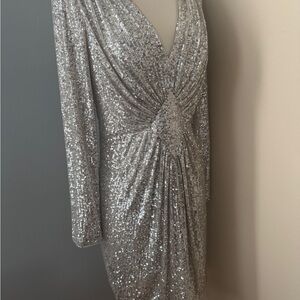 Eliza J Silver Sequin Long Sleeve Dress